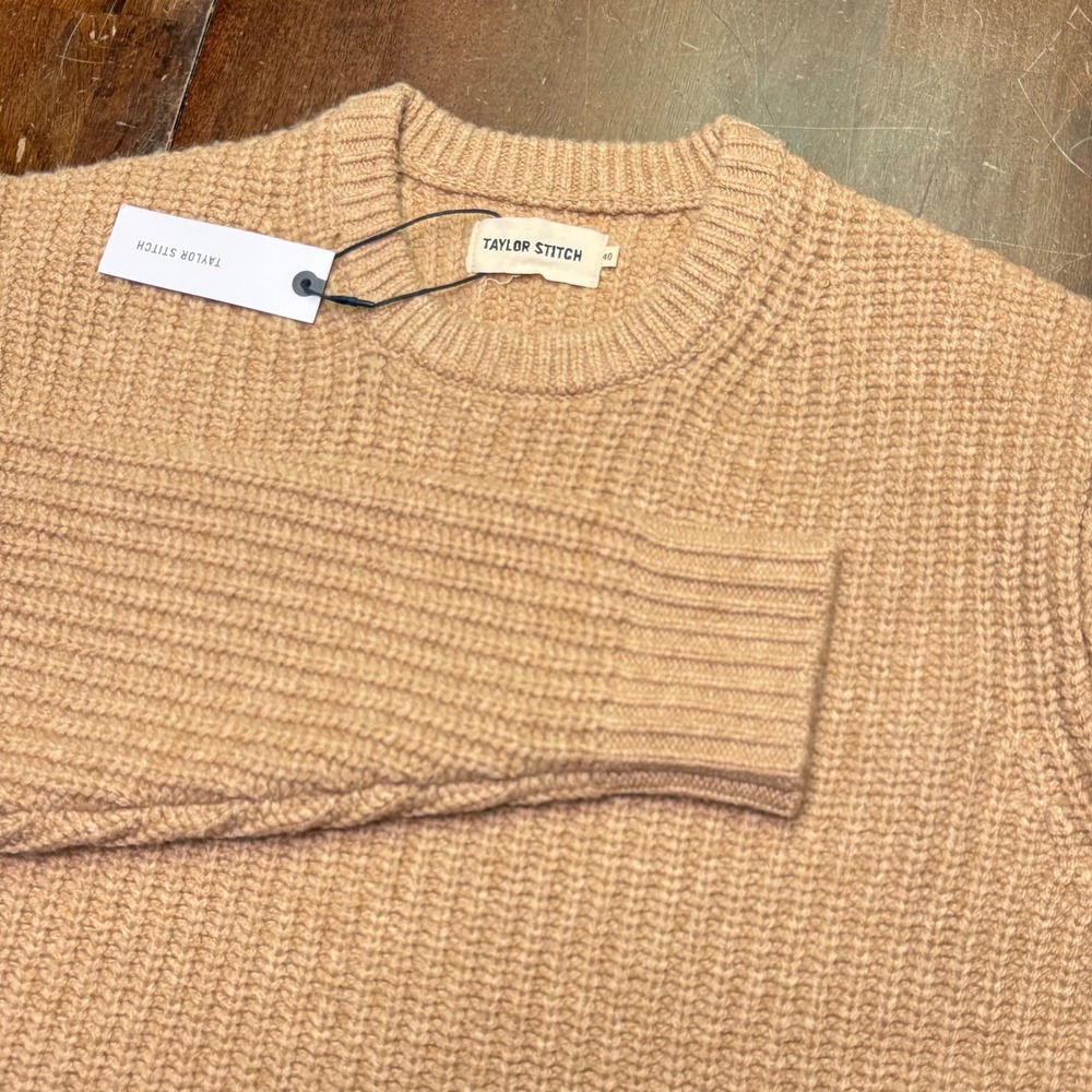 New Taylor Stitch Fisherman Sweater Mens 40 Camel Merino Wool Waffle Knit
